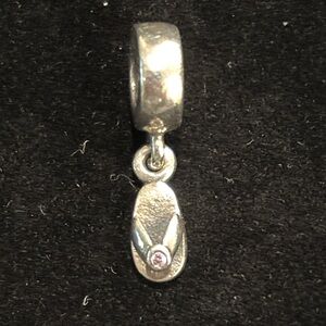 Pandora 925 Silver Flip Flop Charm with Pink CZ Accent